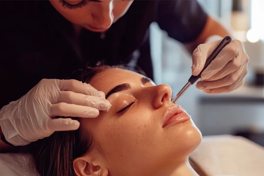 Dermaplaning-Clinic A woman receives dermaplaning treatment. Get Dermaplaning treatment from Thrive Family Practice & Med Spa in Statesboro.